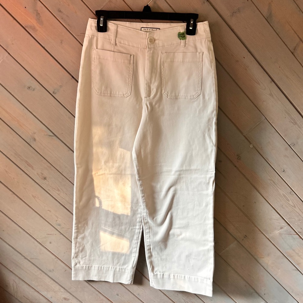 Bagatelle Collection Womens Off White High Rise Wide Leg Cropped Utility Pants 6
